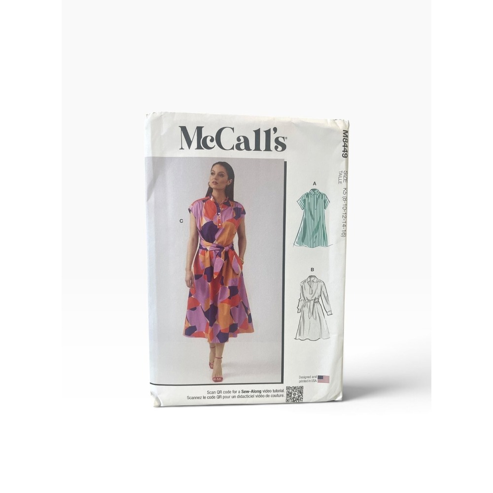McCall's Sewing Pattern M8449 Misses Size 8-16 Shirt Dress Wrap Blouse Uncut FF